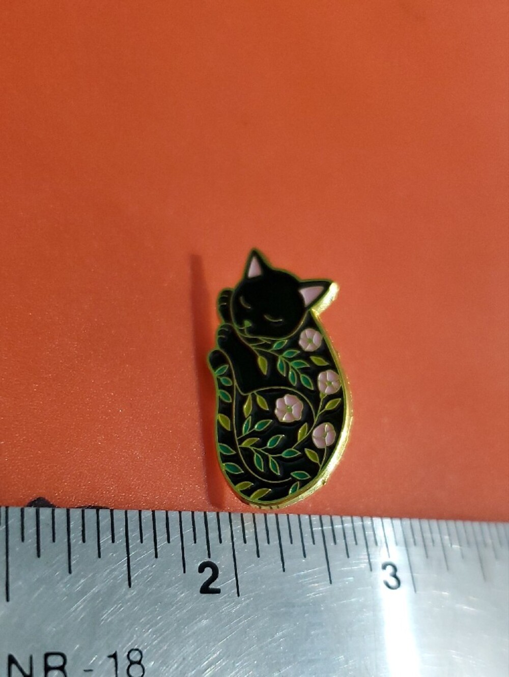 Black Floral Sleeping Cat Enamel Pin for Cat Lovers - Picture 3 of 4